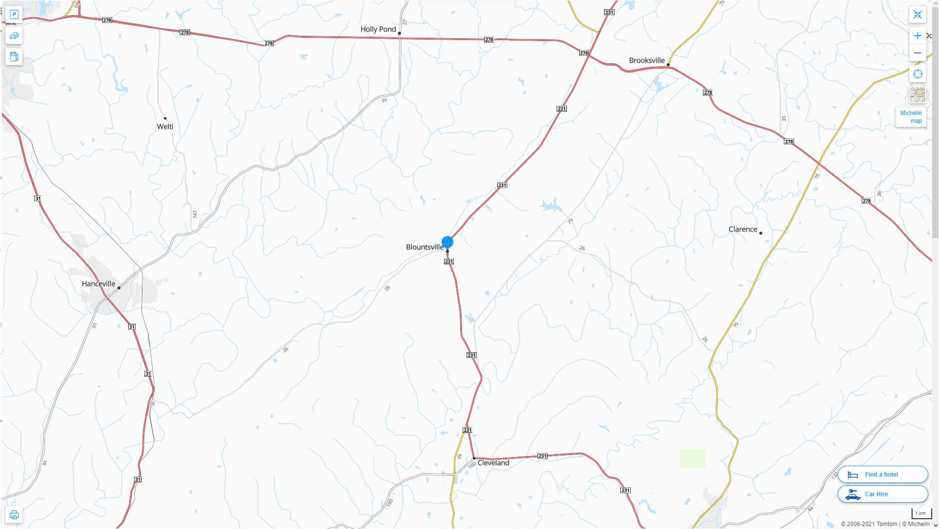 Blountsville Alabama Highway and Road Map
